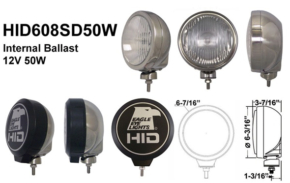 Eagle Eye Lights - Eagle Eye Lights HID608SD50W 6 3/16" Stainless Steel 50W Internal Ballast HID Driving Clear Round HID Off Road Light with ABS Cover Each