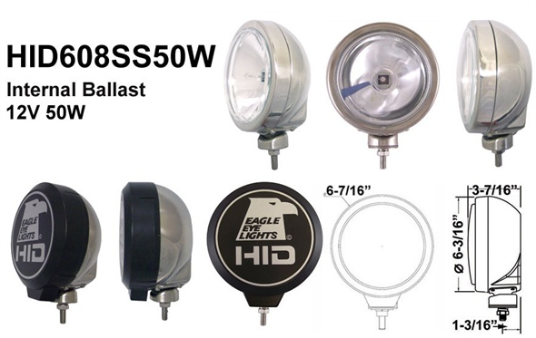 Eagle Eye Lights - Eagle Eye Lights HID608SS50W 6 3/16" Stainless Steel 50W Internal Ballast HID Spot Clear Round HID Off Road Light with ABS Cover Each