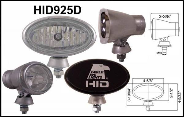 Eagle Eye Lights - Eagle Eye Lights HID925D 4 5/8" Aluminum DieCast SILVER 35W External Ballast HID Driving Clear Oval HID Off Road Light with ABS Covers Each