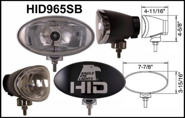 Eagle Eye Lights - Eagle Eye Lights HID965SB 8" Aluminum DieCast Black 35W External Ballast HID Spot Clear Oval HID Off Road Light with ABS Cover Each