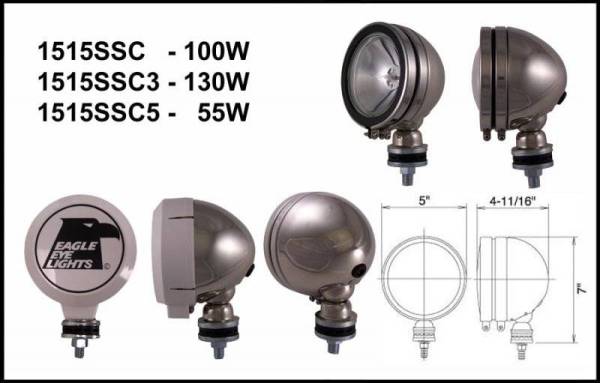 Eagle Eye Lights - Eagle Eye Lights 1515SSC5 5" Stainless Steel 12V 55W Spot Clear Round Halogen Off Road Light with ABS Cover Each