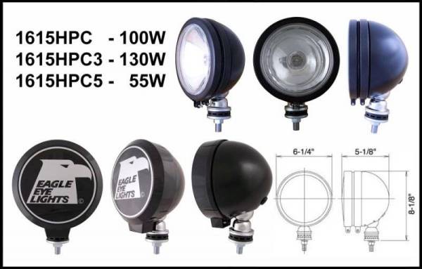 Eagle Eye Lights - Eagle Eye Lights 1615HPC3 6" Black 12V 130W Spot Clear Round Halogen Off Road Light with ABS Cover Each