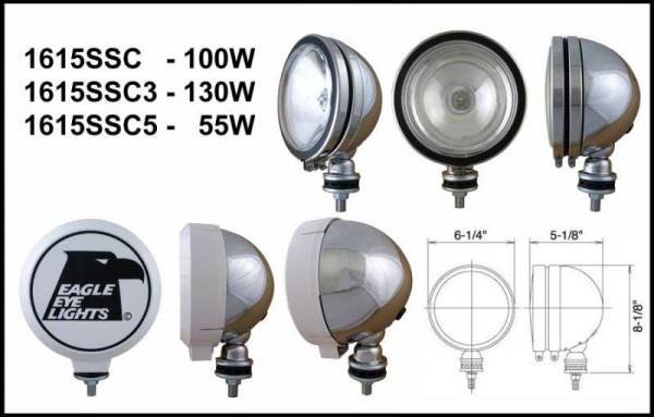 Eagle Eye Lights - Eagle Eye Lights 1615SSC 6" Stainless Steel 12V 100W Spot Clear Round Halogen Off Road Light with ABS Cover Each