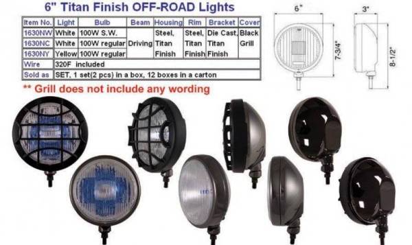 Eagle Eye Lights - Eagle Eye Lights 1630NW-N 6" Steel with TITAN FINISH 12V 100W Superwhite Driving Round Halogen Off Road Light with Grille Guard 320F Wiring Set