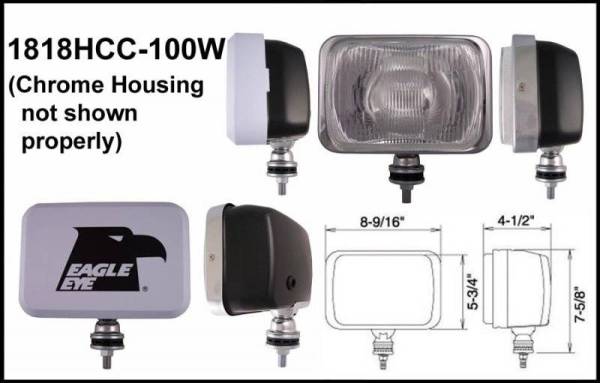Eagle Eye Lights - Eagle Eye Lights 1818HCC 9" Chrome 12V 100W Driving Clear Rectangular Halogen Off Road Light with ABS Cover Each