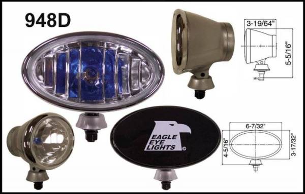 Eagle Eye Lights - Eagle Eye Lights 948D 6 7/32" Aluminum DieCast SILVER 12V 100W Superwhite Driving Clear Oval Halogen Off Road Light with ABS Cover Set