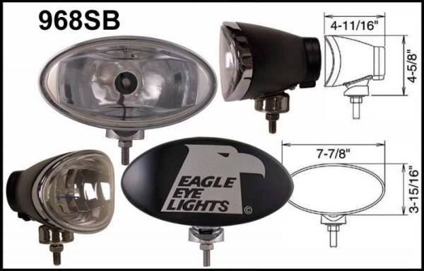 Eagle Eye Lights - Eagle Eye Lights 968SB Black 8" Aluminum DieCast 12V 100W Superwhite Spot Clear Oval Halogen Off Road Light with ABS Cover Set