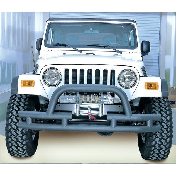 Rugged Ridge - Rugged Ridge 11561.03 Front Tube Bumper With Winch Cut Out Black Textured 1976-2006 Jeep CJ Wrangler/Unlimited