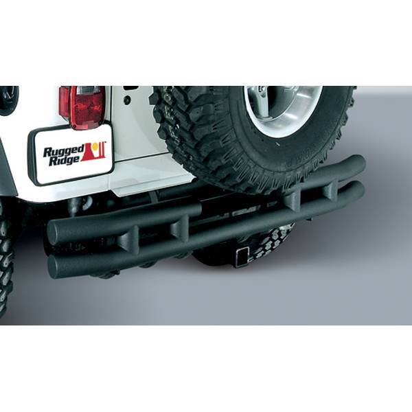Rugged Ridge - Rugged Ridge 11571.04 Rear Tube Bumper With Hitch Black Textured 1987-2006 Jeep Wrangler/Unlimited Two Boxes