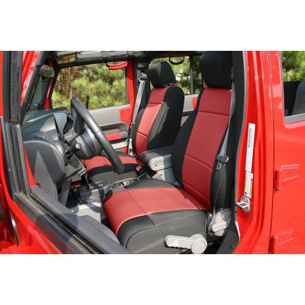 Rugged Ridge - Rugged Ridge 13214.53 Seat Cover Front Black/Red Jeep Wrangler JK 2007-2016 With Abs Flap
