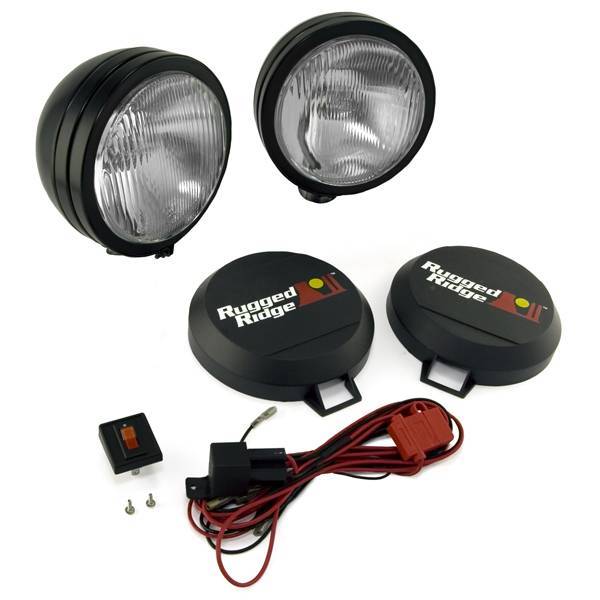 Rugged Ridge - Rugged Ridge 15205.52 Hid Off Road Fog Light Kit Pair Of Lights with Wiring Harness 5-In Round Black Steel Housing