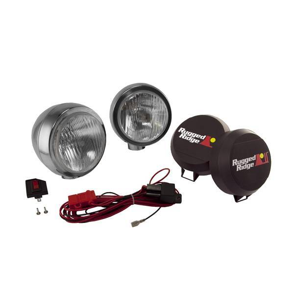 Rugged Ridge - Rugged Ridge 15206.52 Hid Off Road Fog Light Kit Pair Of Lights with Wiring Harness 5-In Round Stainless Steel