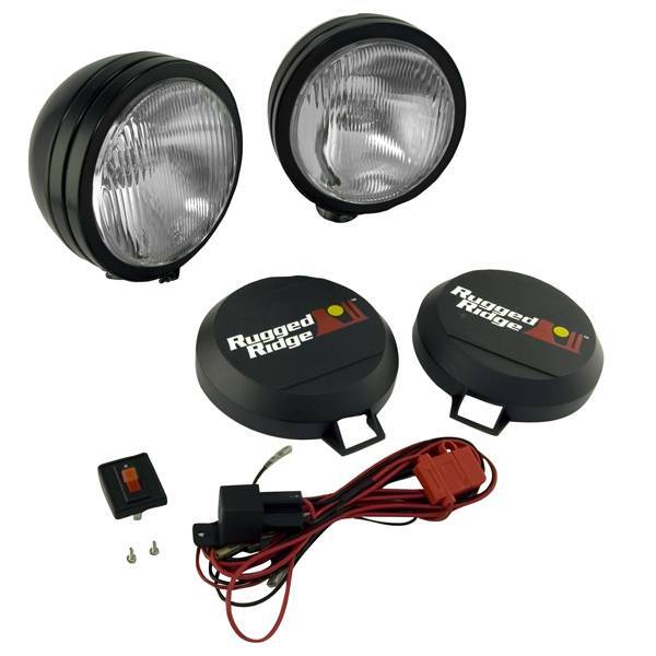 Rugged Ridge - Rugged Ridge 15205.51 Hid Off Road Fog Light Kit Pair Of Lights with Wiring Harness 6-In Round Black Steel Houysing