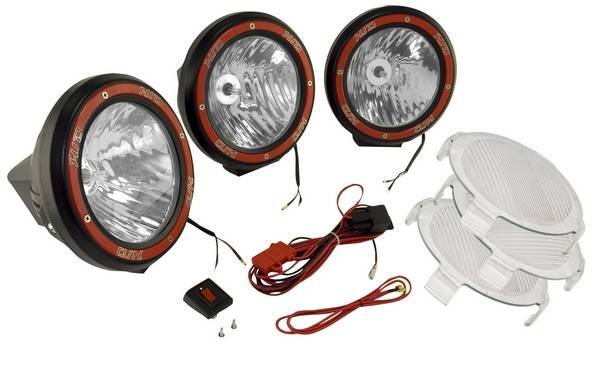 Rugged Ridge - Rugged Ridge 15205.64 Hid Off Road Fog Light Kit Three Lights with Wiring Harness 5-In Round Black Composite Housing