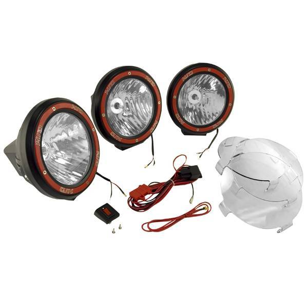 Rugged Ridge - Rugged Ridge 15205.63 Hid Off Road Fog Light Kit Three Lights with Wiring Harness 7-In Round Black Composite Housing