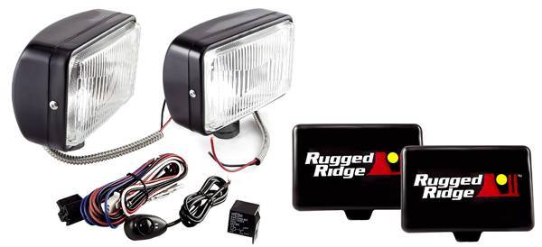 Rugged Ridge - Rugged Ridge 15207.55 Off Road Fog Light Kit Pair Of Lights with Wiring Harness 5X7 Black 100W
