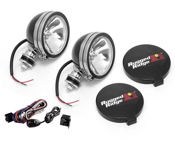 Rugged Ridge - Rugged Ridge 15207.51 Off Road Fog Light Kit Pair Of Lights with Wiring Harness 6-In Round Black 100W