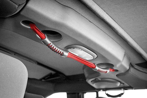 Rugged Ridge - Rugged Ridge 13305.13 Dual Grab Strap Rear Jeep Wrangler JK Red 2007-2010 Use With Soft Tops Only