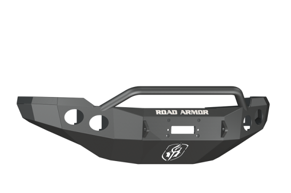 Road Armor - Road Armor 38204B Front Stealth Winch Bumper with Round Light Holes + Pre-Runner Bar Satin Black Chevy Silverado 2500HD/3500 2011-2014