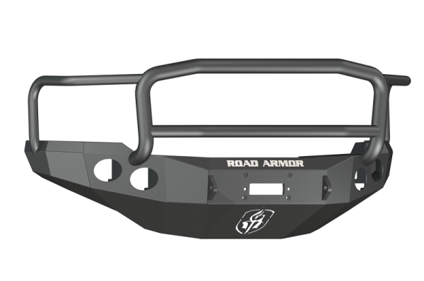 Road Armor - Road Armor 38205B Front Stealth Winch Bumper with Round Light Holes + Lonestar Guard Chevy Silverado 2500HD/3500 2011-2014