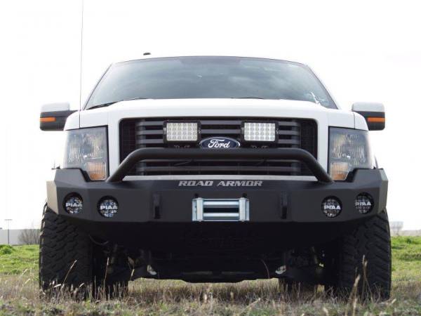 Road Armor - Road Armor 66134B Front Stealth Winch Bumper with Round Light Holes + Pre-Runner Bar Ford F150 2009-2014