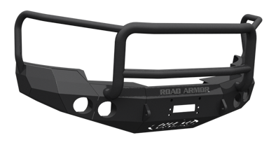 Road Armor - Road Armor 37605B Front Stealth Winch Bumper with Round Light Holes + Lonestar Guard GMC Sierra 1500 2007-2013