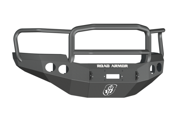 Road Armor - Road Armor 38405B Front Stealth Winch Bumper with Round Light Holes + Lonestar Guard GMC Sierra 2500HD/3500 2011-2014