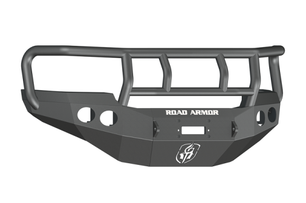 Road Armor - Road Armor 38402B Front Stealth Winch Bumper with Round Light Holes + Titan II Guard GMC Sierra 2500HD/3500 2011-2014