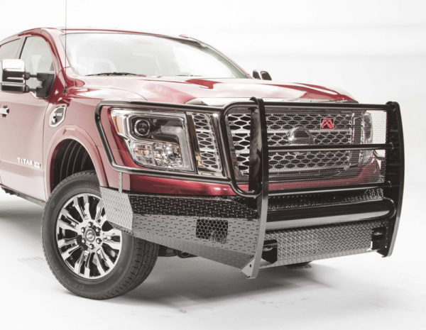 Fab Fours - Fab Fours NT16-K3760-1 Black Steel Front Bumper Full Grille Guard Nissan Titan XD ONLY 2016-2018