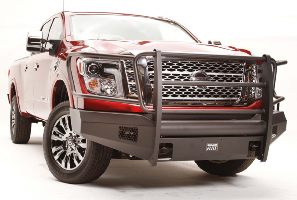 Fab Fours - Fab Fours NT16-R3760-1 Black Steel Elite Smooth Front Bumper Full Guard Nissan Titan XD ONLY 2016-2017