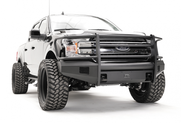 Fab Fours - Fab Fours FF18-R4562-1 Black Steel Elite Smooth Front Bumper Pre-Runner Ford F150 2018-2019