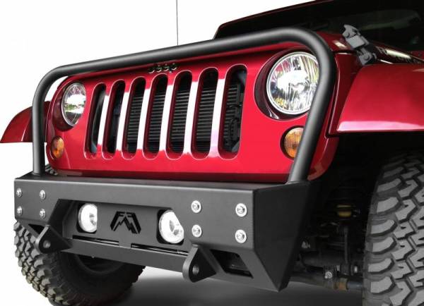 Fab Fours - Fab Fours JK07-B1856-1 FMJ Stubby Winch Bumper with Grille Guard Jeep Wrangler JK 2007-2018