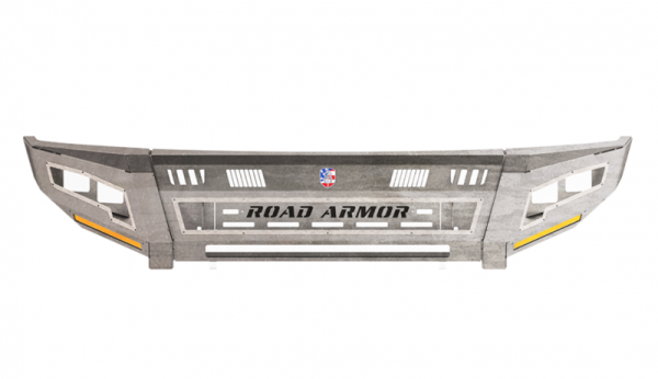 Road Armor - Road Armor 4102DF-A0-P2-MR-BH Identity Front Bumper without Shackle Mounts Standard Ends with 2 Cube Light Pods and Beauty Ring Accents Raw Steel Dodge RAM 2010-2018