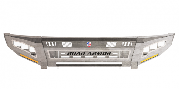 Road Armor - Road Armor 4104DF-A1-P3-MR-BH Identity Front Bumper without Shackle Mounts Wide Ends with 3 Cube Light Pods and Beauty Ring Accents Raw Steel Dodge RAM 2010-2018