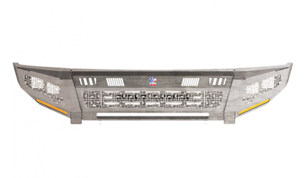 Road Armor - Road Armor 2152DF-B0-P2-MD-BH Identity Front Bumper with Shackle Mounts Standard Ends with 2 Cube Light Pods and ID Accents Raw Steel GMC Sierra 2500HD/3500 2015-2019